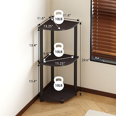 Furinno 3-Tier 30" Wooden Round Corner Shelf for Living Room, Dark Walnut