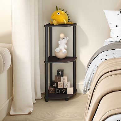 Furinno 3-Tier 30" Wooden Round Corner Shelf for Living Room, Dark Walnut