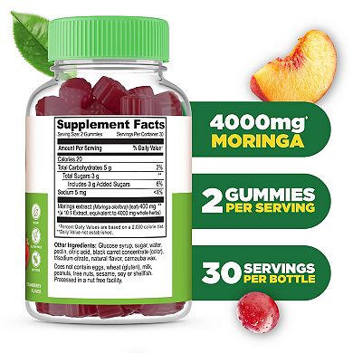 Lifeable® Moringa Leaf Extract 4,000 mg Gummies - Superfood Immunity Boost - 60 Gummies