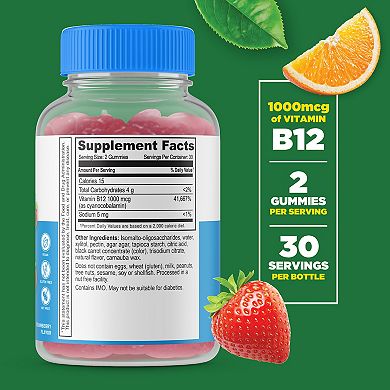 Lifeable® Sugar Free Vitamin B12 1,000 mcg Gummies - Energy, Mood and Metabolism - 60 Gummies