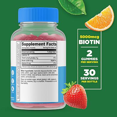 Lifeable® Sugar Free Biotin 5,000 mcg Gummies - Hair, Skin And Nails - 60 Gummies