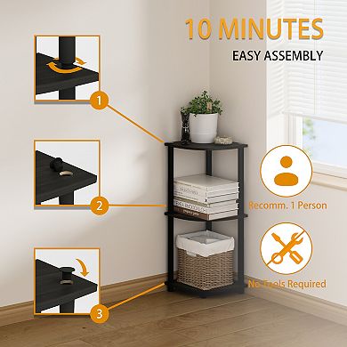 Furinno 3-Tier 30" Wooden Round Corner Shelf for Living Room, Espresso & Black