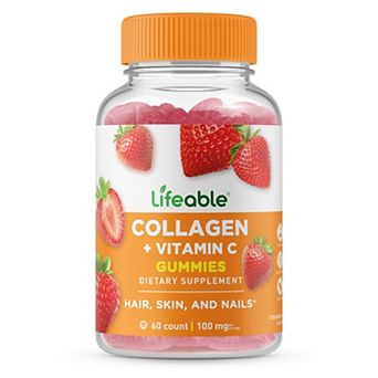 Lifeable® Collagen Peptides 100 mg with Vitamin C Gummies - Hair Skin And Nails - 60 Gummies