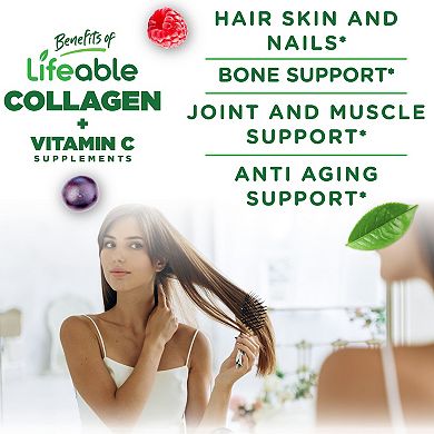 Lifeable® Collagen Peptides 100 mg with Vitamin C Gummies - Hair Skin And Nails - 60 Gummies