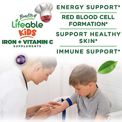 Lifeable® Iron for Kids 10 mg with Vitamin C Gummies - Healthy Iron Levels - 60 Gummies