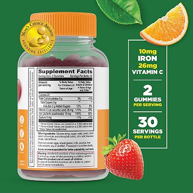 Lifeable® Iron for Kids 10 mg with Vitamin C Gummies - Healthy Iron Levels - 60 Gummies