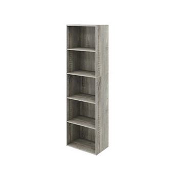 Furinno 5 tier 52" Engineered Wood Bookcase, Storage Bookshelf for Study Office, Gray