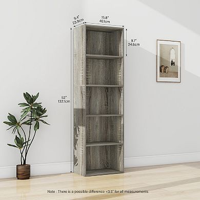 Furinno 5-Tier 52" Engineered Wood Bookcase, Storage Bookshelf for Study Office, Gray