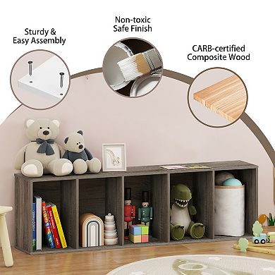 Furinno 5-Tier 52" Engineered Wood Bookcase, Storage Bookshelf for Study Office, Gray