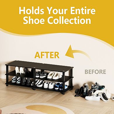 Furinno 3-Tier 47"W Wood & PVC Tubes Shoe Rack, Shoe Shelf Holds up to 18 Pairs for Enterway