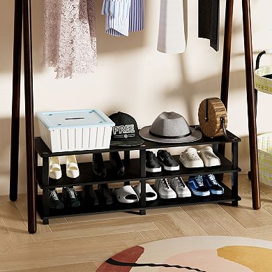 Furinno 3-Tier 47"W Wood & PVC Tubes Shoe Rack, Shoe Shelf Holds up to 18 Pairs for Enterway