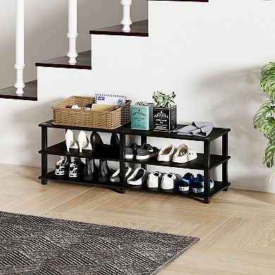 Furinno 3-Tier 47"W Wood & PVC Tubes Shoe Rack, Shoe Shelf Holds up to 18 Pairs for Enterway