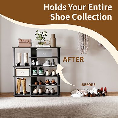 Furinno 6-Tier Wood & Stainless Steel Tubes Shoe Rack, Holds up to 13 Pairs, Espresso & Black