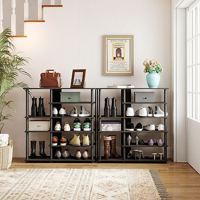 Furinno 6-Tier Wood & Stainless Steel Tubes Shoe Rack, Holds up to 13 Pairs, Espresso & Black