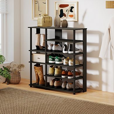 Furinno 6-Tier Wood & Stainless Steel Tubes Shoe Rack, Holds up to 13 Pairs, Espresso & Black