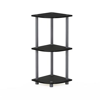 Furinno 3 tier 30" Wooden Round Corner Shelf for Living Room, Black & Gray