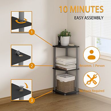 Furinno 3-Tier 30" Wooden Round Corner Shelf for Living Room, Black & Gray