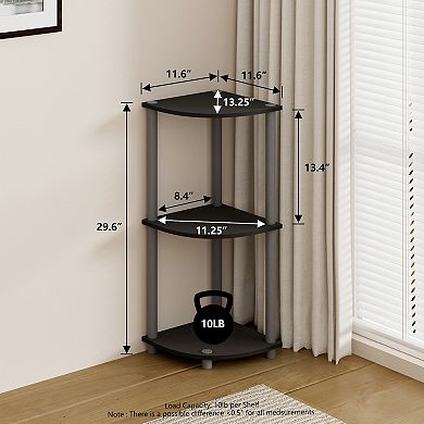 Furinno 3-Tier 30" Wooden Round Corner Shelf for Living Room, Black & Gray