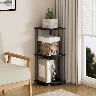 Furinno 3-Tier 30" Wooden Round Corner Shelf for Living Room, Black & Gray