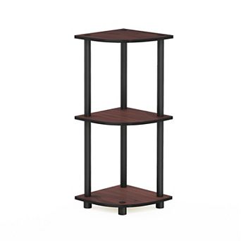 Furinno 3 tier 30" Wooden Round Corner Shelf for Living Room, Dark Cherry & Black