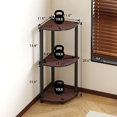 Furinno 3-Tier 30" Wooden Round Corner Shelf for Living Room, Dark Cherry & Black
