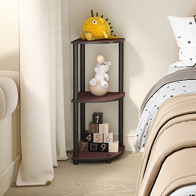 Furinno 3-Tier 30" Wooden Round Corner Shelf for Living Room, Dark Cherry & Black