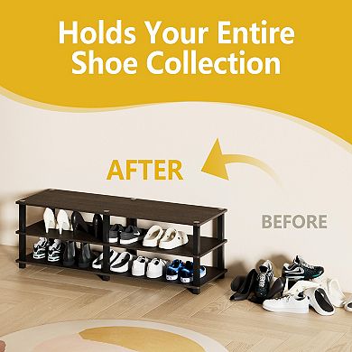 Furinno 3-Tier 47"W Wood & PVC Tubes Shoe Rack, Shoe Shelf Holds up to 18 Pairs for Enterway