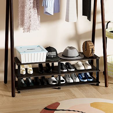Furinno 3-Tier 47"W Wood & PVC Tubes Shoe Rack, Shoe Shelf Holds up to 18 Pairs for Enterway