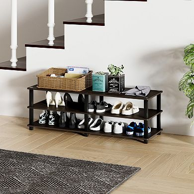 Furinno 3-Tier 47"W Wood & PVC Tubes Shoe Rack, Shoe Shelf Holds up to 18 Pairs for Enterway