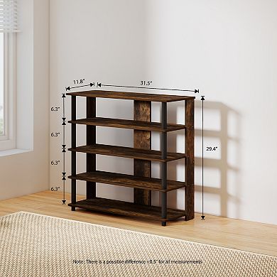 Furinno 5-Tier Wood & Stainless Steel Tubes Shoe Rack, Holds up to 12 Pairs, Amber Pine & Black