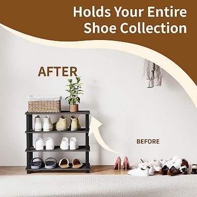 Furinno 4-Tier 23.6"W Wood & PVC Tubes Shoe Rack, Shoe Shelf Holds up to 12 Pairs for Enterway