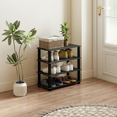 Furinno 4-Tier 23.6"W Wood & PVC Tubes Shoe Rack, Shoe Shelf Holds up to 12 Pairs for Enterway