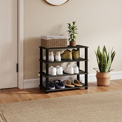 Furinno 4-Tier 23.6"W Wood & PVC Tubes Shoe Rack, Shoe Shelf Holds up to 12 Pairs for Enterway