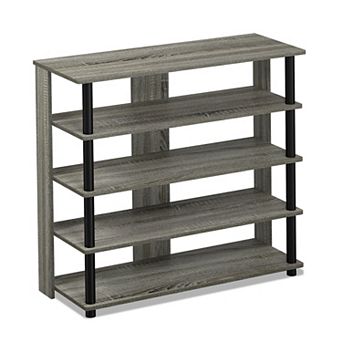 Furinno 5 tier Wood & Stainless Steel Tubes Shoe Rack, Holds up to 12 Pairs, French Oak Gray & Black