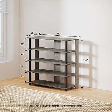 Furinno 5-Tier Wood & Stainless Steel Tubes Shoe Rack, Holds up to 12 Pairs, French Oak Gray & Black