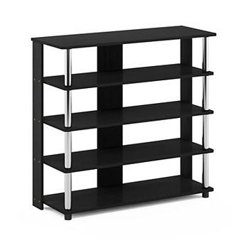 Furinno 5 tier Wood & Stainless Steel Tubes Shoe Rack, Holds up to 12 Pair, Espresso & Black