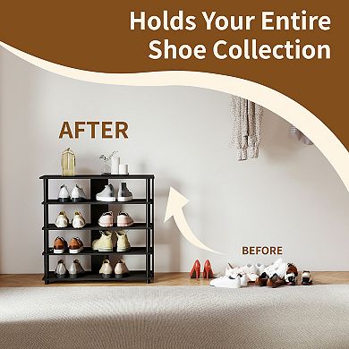 Furinno 5-Tier Wood & Stainless Steel Tubes Shoe Rack, Holds up to 12 Pair, Espresso & Black
