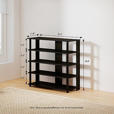 Furinno 5-Tier Wood & Stainless Steel Tubes Shoe Rack, Holds up to 12 Pair, Espresso & Black