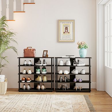 Furinno 5-Tier Wood & Stainless Steel Tubes Shoe Rack, Holds up to 12 Pair, Espresso & Black