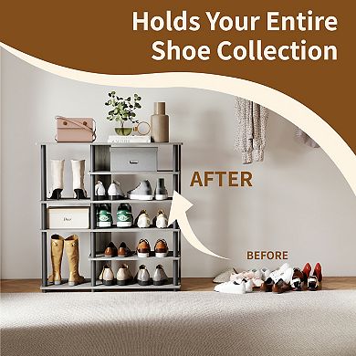 Furinno 6-Tier Wood & Stainless Steel Tubes Shoe Rack, Holds up to 13 Pairs