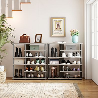 Furinno 6-Tier Wood & Stainless Steel Tubes Shoe Rack, Holds up to 13 Pairs