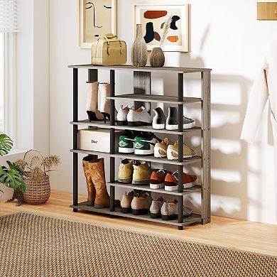 Furinno 6-Tier Wood & Stainless Steel Tubes Shoe Rack, Holds up to 13 Pairs