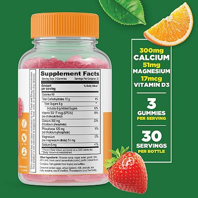 Lifeable® Calcium Magnesium and Vitamin D Gummies - Bones, Teeth, Muscles - 90 Count