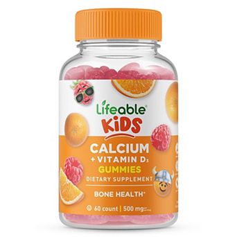 Lifeable® Calcium 500 mg with Vitamin D3 1,000 IU for Kids Gummies - Teeth, Bones - 60 Count