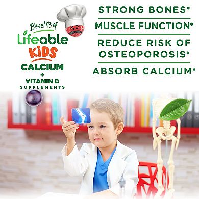 Lifeable® Calcium 500 mg with Vitamin D3 1,000 IU for Kids Gummies - Teeth, Bones - 60 Count