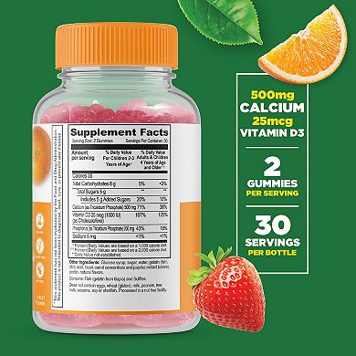 Lifeable® Calcium 500 mg with Vitamin D3 1,000 IU for Kids Gummies - Teeth, Bones - 60 Count