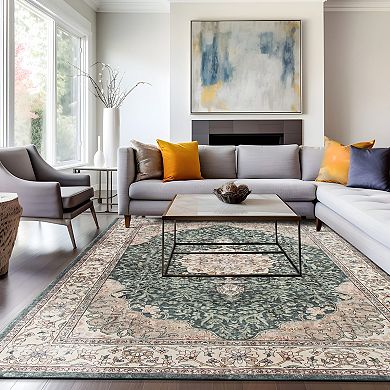 World Rug Gallery Traditional Oriental Medallion Washable Non-Slip Rug