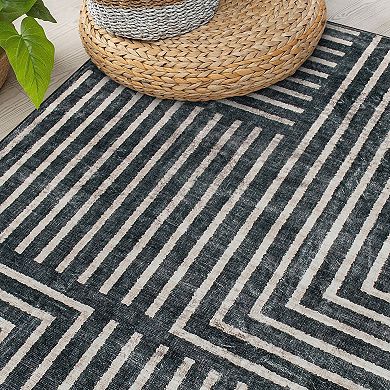 World Rug Gallery Distressed Bohemian Stripes Washable Non-Slip Rug