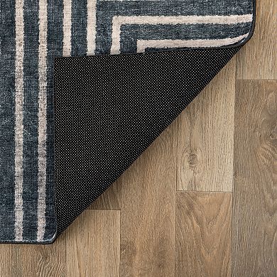 World Rug Gallery Distressed Bohemian Stripes Washable Non-Slip Rug