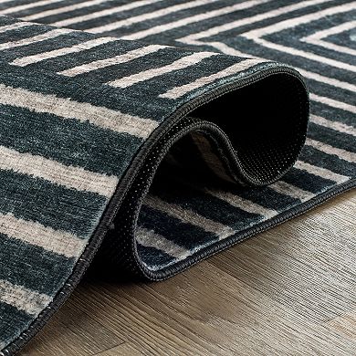 World Rug Gallery Distressed Bohemian Stripes Washable Non-Slip Rug